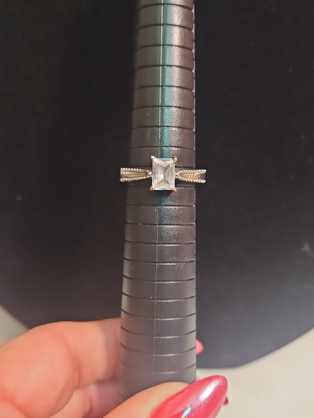 Silver Square-Cut Solitaire Ring with Twisted Band - Silver